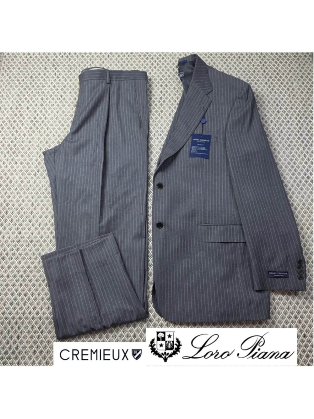 NWT Daniel Cremieux Loro Piana Wool Suit 44L 38W Gray Pinstripe Made USA